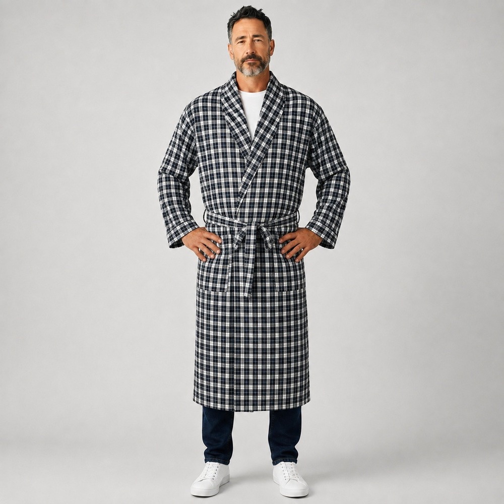 Thorntons Vintage Pima Cotton Plaid Robe Men L Preppy Old Money Made in USA